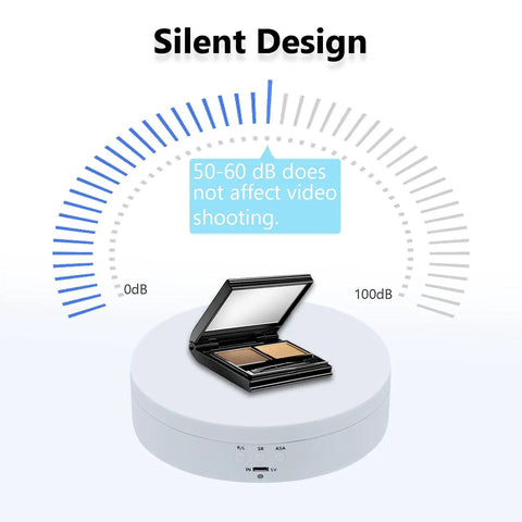 Mcbazel 5.4 Inch Motorized Rotating Display Stand With 360 Degree Electric Turntable showcasing makeup compact on a silent base design.