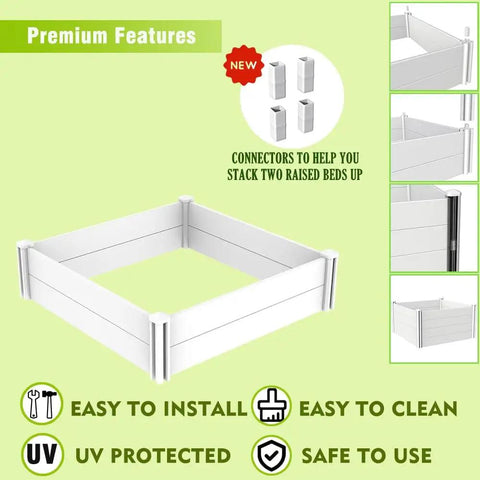 White Vinyl Raised Garden Bed Kit 4x4 Outdoor Above Ground Planter Box For Growing Vegetables, Flowers And Herbs, DIY Gardening