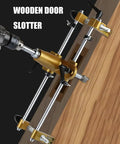 Top Tier Door Lock Installation Kit With Heavy Duty Tungsten Steel Cutters And Mortise Hole Saw For Snappy Precise Woodworking Jobs On All Types Of Doors, mounted on wooden door
