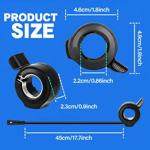Product size details of thumb throttle for mid drive electric bikes waterproof 3 pin female connector compatible with Bafang motors
