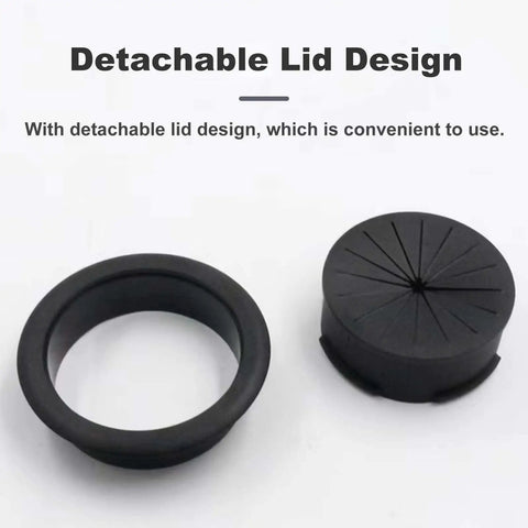 Super Sleek Two Inch Desk Grommet Cable Hole Covers in black with detachable lid design for easy cable management.