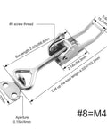 Beefy Toggle Clamp Kit 304 Stainless Steel, Adjustable Locking Mechanism, 2 Pack with measurements and #8 screw thread details