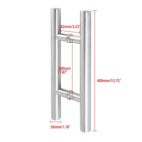 16 Inch Sliding Glass Shower Door Handle Back To Back Pull In SUS304 Stainless Steel Brushed Nickel Finish Compatible With Glass Thickness 0.12 To 0.6 Inch 200 Millimeter Hole Spacing Replacement Hardware For Shower Enclosures