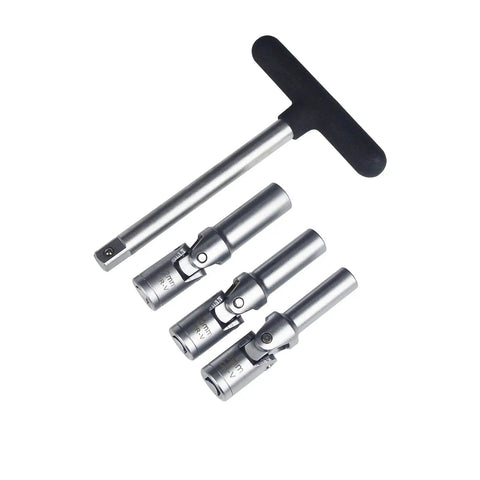 4 Piece Glow Plug Socket Set With Three Eighths Inch Drive T Bar For Quick No Hassle Removal Of Broken Glow Plugs Includes 8mm 10mm 12mm Sockets
