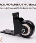 Side view of Two Pack Swivel Caster Wheels With L Shaped Plate, 50mm Diameter Silent Caster Replacement, Black, made of iron and rubber.