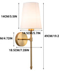 Battery Operated Wall Sconces Set Of 2 With Rechargeable Magnetic Bulbs, RGB Dimmable Wireless Bedroom Lights Up To 50 Hours Runtime, Sleek Brass remote fixture side view image with dimensions.