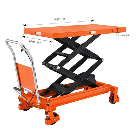 Beefy Heavy Duty Double Scissor Lift Table Cart With 59 Inch Lift Height Hydraulic Foot Pump 1760 Lb Capacity 48 By 24 Inch Platform