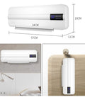Wall Mounted Bathroom Heater And Waterproof Air Conditioning Fan Providing Snappy Heat And Quick Cool Down With Zero Hassle Remote Operation Clear Digital Readouts Flexible Timer Modes And Dependable Year Round Performance dimensions shown on a light wall.