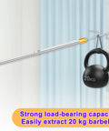Adjustable 29 To 71 Inch Clothes Line Pole With Dual Hooks holding a 20kg weight in front of a curtain background