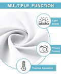 Close-up of Easy Install French Door Curtain with symbols for light shade, privacy, and thermal insulation on white fabric.
