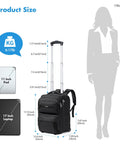 Rolling Laptop Backpack With Wheels For Travel, 17.7 Inch Carry On Wheeled Backpack For Men And Women dimensions and telescopic handle