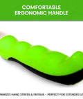 Close-up of ergonomic handle on Stainless Steel Hand Weeder Fork Tool with ergonomic handle for weeding, loosening soil, transplanting and mulch spreading, rust resistant garden tool that makes planting easy and prep for raised beds.