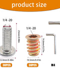Top Shelf M6 Threaded Inserts For Wood With Furniture Screws Carbon Steel Screw In Nuts Hex Socket Drive Fasteners Includes Wrench 30 Piece Set dimensions and details.