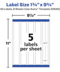 Label size diagram for Slick Waterproof Wraparound Rectangle Labels Matte White 1-1/4 X 9-3/4 Inches with 5 labels per sheet.