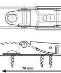 Detailed diagram of Heavy Duty Extendable Table Tension Latches With Dual Position Locks for Drop Leaf Furniture, dimensions included.