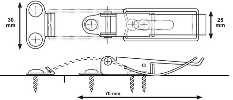 Detailed diagram of Heavy Duty Extendable Table Tension Latches With Dual Position Locks for Drop Leaf Furniture, dimensions included.