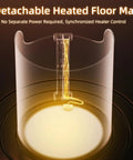 Illustration of Under Desk Electric Foot Warmer with detachable heated floor mat and synchronized heater control