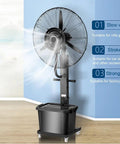 Heavy Duty Industrial Spray Fan With Water Mist Cooling, adjustable commercial floor blower with 42L water tank for warehouses.