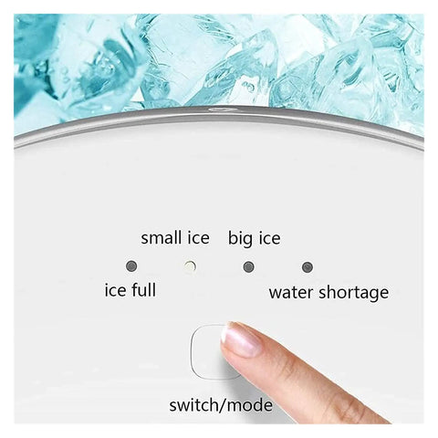 Total Party Saver Countertop Ice Maker with Self Cleaning Routine and Huge 15Kg Daily Output that Spits Bullet Cubes in Six Flat Minutes control panel with settings for ice size and water shortage indicator.