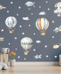 Watercolor Hot Air Balloon Wall Stickers Set With Airplane And Cloud Vinyl Decals Removable DIY Wall Art For Kid Rooms 46 Pieces