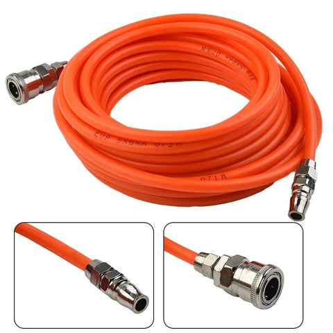 Heavy Duty Air Compressor Hose 5X8mm With Quick Coupler 10M Red PE Tube For Pneumatic Tools High Pressure 12KG Burst Smooth Flexible Works Like A Rock In Hot Or Cold Temps Lets You Handle Big Jobs Without Leaks Quick Reliable Start Up. 10m red PE air hose with quick coupler ends