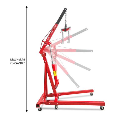 Tough As Nails Folding Hydraulic Engine Hoist 2 Ton 4400 Lbs with adjustable height for car repair, six swivel caster wheels.