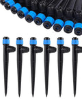 Adjustable 360 Degree Drip Emitters For 1/4 Inch Tubing Blue Sprayers With Stake 50 Pack Garden Watering System Drippers For Yard Lawn And Home Garden