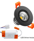 2 Inch LED Dimmable Downlight With 3W COB, Recessed Ceiling Light, Warm White 3000K-3500K, Black Trim, LED Driver Included
