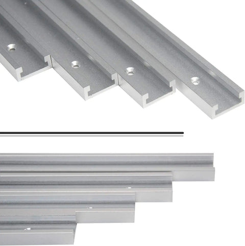 Top Shelf Aluminum Miter T Slot Tracks With Pre Drilled Mounting Holes 4 Pack 48 Inch Bars, aluminum, pre-drilled, for woodworking jigs.