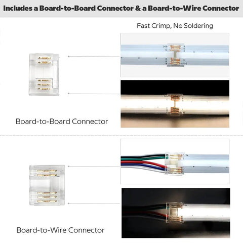 Board-to-board and board-to-wire connectors for High Density COB LED Strip Lights 16.4 Feet RGBW Color Changing With 6000K.