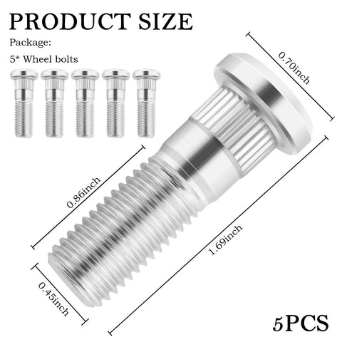 5 Pack M12x1.50 Wheel Stud Kit Steel Lug Stud Replacement For Acura And Honda Cars with product size dimensions
