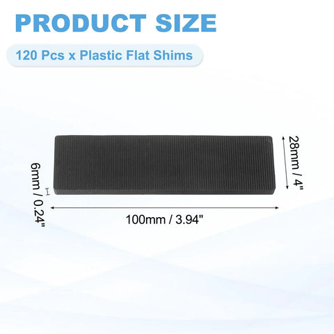 Built Tough 120 Pack Black Plastic Tile Shims 15 64 Inch Thick structural spacers shown with size dimensions on a flat background.