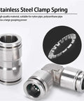 Heavy Duty Rust Proof 304 Stainless Steel Pneumatic Air Hose Fittings With Quick Release Coupling For High Pressure Pipe Connections and Grease Monkey Approved Jobs image showcasing stainless steel clamp spring for secure pipe connections.
