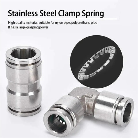 Heavy Duty Rust Proof 304 Stainless Steel Pneumatic Air Hose Fittings With Quick Release Coupling For High Pressure Pipe Connections and Grease Monkey Approved Jobs image showcasing stainless steel clamp spring for secure pipe connections.