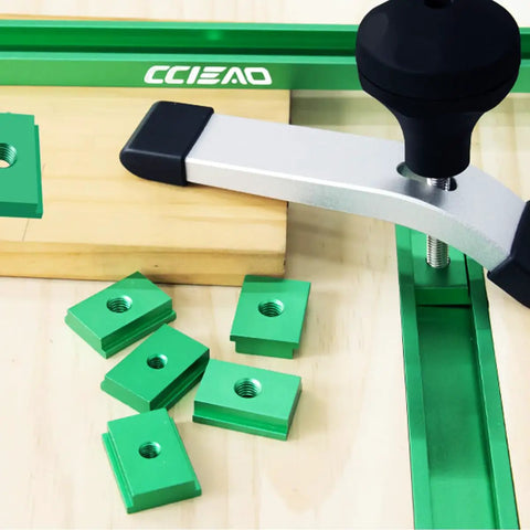 Beefy 10 Pack T Track Nuts M6 And M8 T Slot Sliders For 30mm Aluminum Extrusion Profiles on wood with clamp.