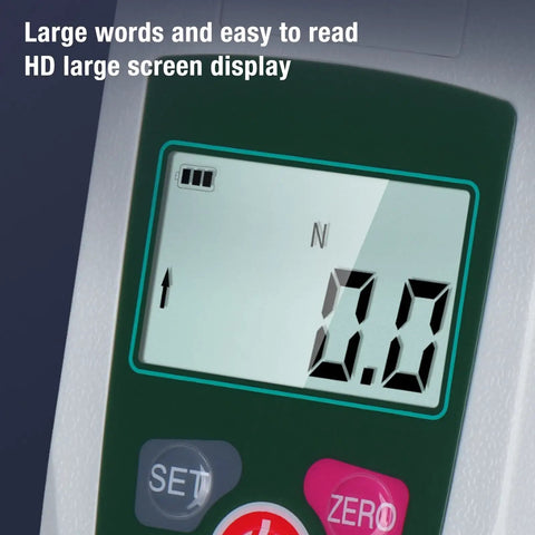 Pro Grade Digital Force Gauge Push Pull Dynamometer For Tension And Pressure Testing, 2N Range, 0.2kg/0.45lb Load Tester, Handy Thrust Meter For Auto Parts, Electronics, And Industrial Use. Large LCD display showing 2.0 N and SET/ZERO buttons