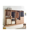 Custom Walk In Closet System With Sturdy Wooden Drawers And Flexible Shelves Modular Wardrobe Organizer featuring hanging rods and spacious shoe storage.