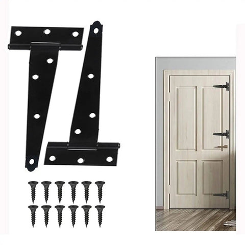 Heavy Duty T Door Hinges With Reinforced Shafts And Screws Included, black zinc iron hardware for wooden gates.