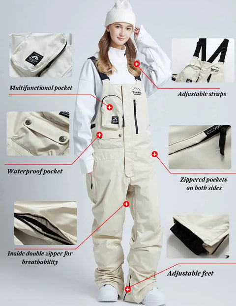 Unisex Ski Bibs Waterproof Snow Overalls Warm Insulated Windproof Snowboarding Pants For Men And Women Outdoor Cold Weather Gear Khaki