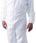 Man wearing Tyvek 400 Hooded Coveralls With Elastic Wrists And Ankles For All Day Comfort And Tear Resistant Protection, full front view