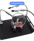 Magnetic Helping Hands Soldering Station With 4 Magnetic PCB Clamps, 3X Magnifying Glasses focused on electronic board