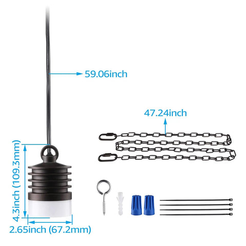 Low Voltage Outdoor Pendant Lights Pack Of 4, 12V LED Hanging Tree Lights For Gazebo And Pergola shown with chains and installation kit