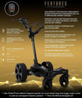 Slick Remote Controlled Electric Golf Push Cart Bundle With Top Shelf Touchscreen Gps Navigation And Preloaded Courses For Thirty Six Holes With Built In Drink Holder And Compact Umbrella Mount Plus Badass Travel Carry Bag showcasing features like remote control and brushless motors.