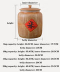 Heavy Duty Ceramic Grain Dispenser Jar With Secure Locking Lid, 20kg capacity, 40.8CM height with detailed size chart.