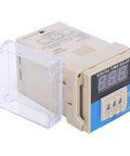 Adjustable Timing Component For Industrial Automation And Machinery With 3D LED Digital Display Time Relay Digital Setting Cycle Delay Control Unit DC12V Compatible Low Power Draw Pro Grade Timing Rock Solid Build Heavy Duty Reliability, beige panel-mounted relay with clear cover