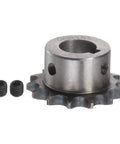 DIN ISO 06B Roller Chain Sprocket 14 Teeth Three Eighths Pitch 17mm Bore Heavy Duty A3 Carbon Steel Motor Drive Gear side view.