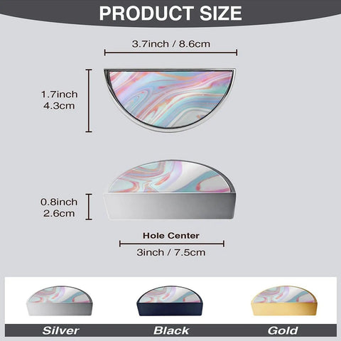 Dimensions of 2 Pack Marble Pattern Cabinet Pulls In Brushed Nickel 3 Inch Hole Center, semicircle drawer handles.