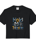 Boxy Crop Top For Machinist Men With Vise Gauge Square Tool Design, Soft Washed Heavyweight Cotton Tee, featuring machinery-themed print on a black tee.