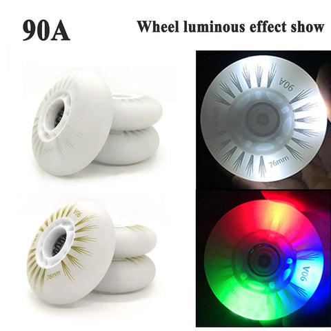 LED Light Up Inline Skate Wheels 70mm 90A Pink 8 Pack Replacement Wheels For Indoor Outdoor Roller Skates glowing demonstration