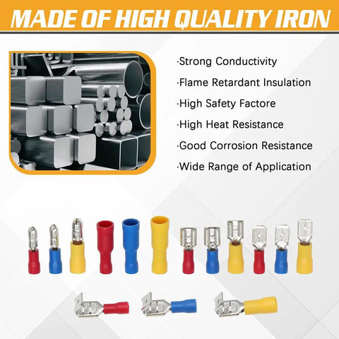 Huge 236PCS Insulated Wire Electrical Connector Assortment Kit With Butt Spade Ring Fast Disconnect Terminals And Crimping Tools For Any Wiring Rig Or Auto Project Needs, assorted insulated metal terminals